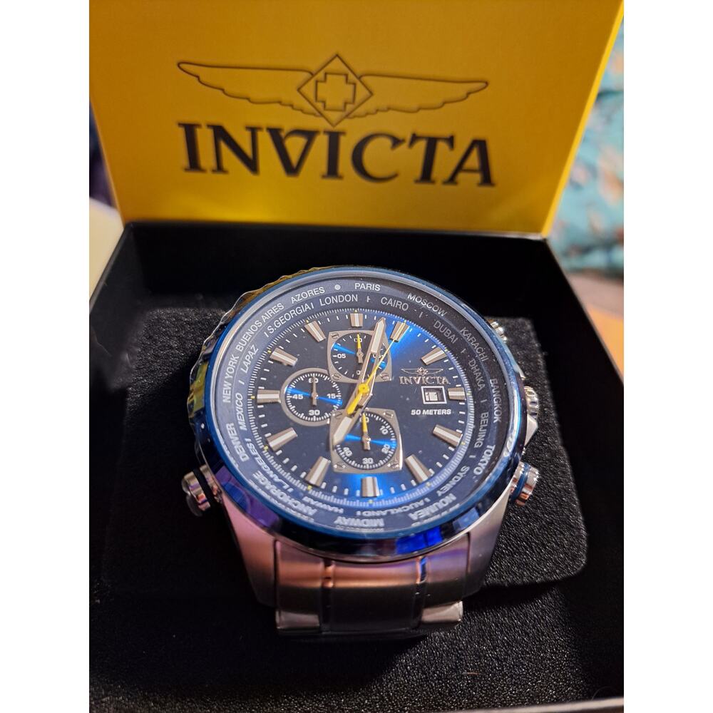 Invicta Aviator Men's Quartz Watch 50mm Steel 47818 Blue Dial Silver Tone